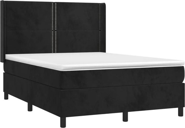 vidaXL Boxspringbett mit Matratze in Schwarz, Samt, mit LED-Unterbettbeleuchtung und USB-Ladeport, B/T/H: 140 x 200 x 147 cm - Bild 1