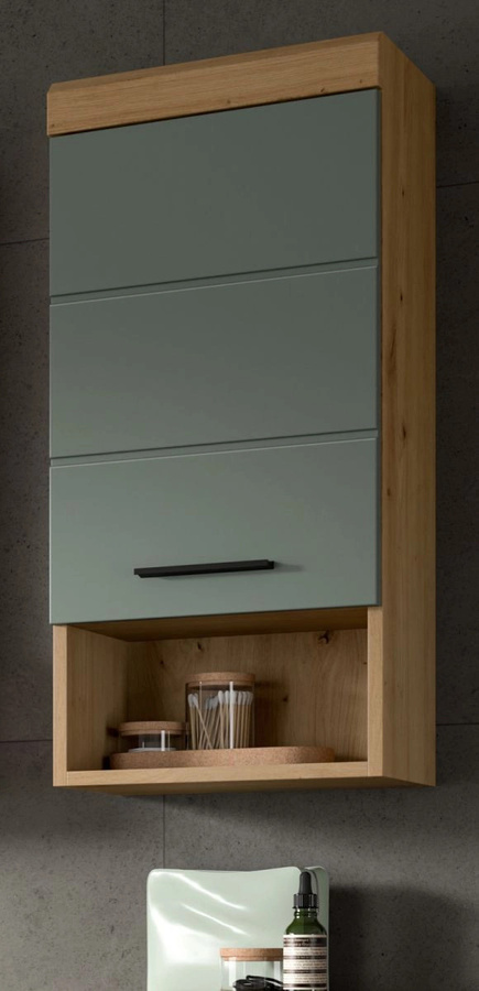 Inn.Furn Badezimmer Hängeschrank Shawn in Grün und Eiche mit LED-Beleuchtung, B/H: 37 x 79 cm - Bild 1