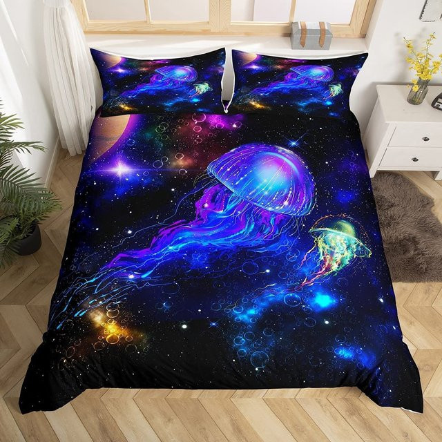 Lodestar Bettwäsche Set Quallen Design Blau, Microfaser Bettbezug und Kissenbezug für Kinder und Teenager, B/H: 135 x 200 cm - Bild 1
