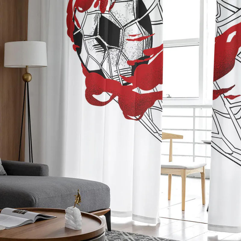 Super Six Fußball Tüll-Vorhang mit dynamischem Flammen-Design in Schwarz und Weiß, transparent, Breite: 135 cm, Höhe: 114 cm - Bild 2