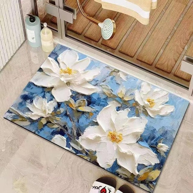 Yiran Furniture Kieselgurmatte im Ölgemälde-Stil mit Blumenmuster, schnelltrocknend und rutschfest, B/T: 60 x 40 cm - Bild 1