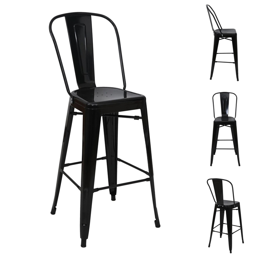 PROREGAL 4er-Set Barhocker im Industrial-Design mit Lehne aus Metall in Schwarz, Sitzhöhe: 77 cm - Bild 2