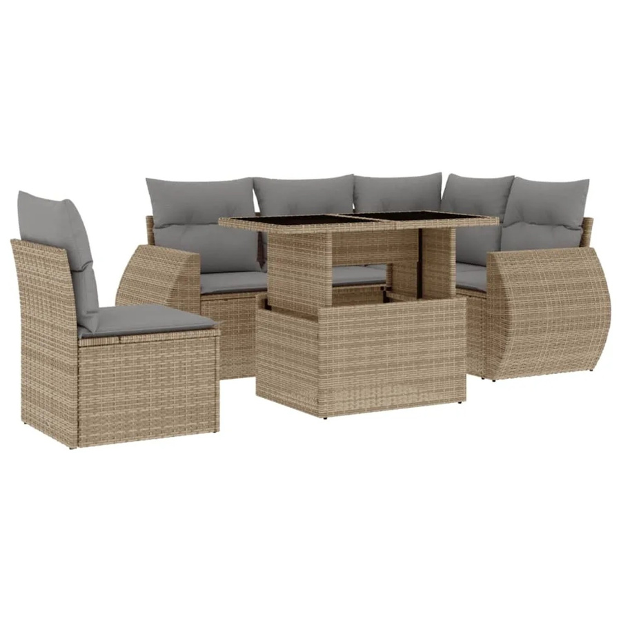 vidaXL 6-teilige Garten-Sofagarnitur aus Poly-Rattan mit Kissen in Beige-Grau - Bild 2