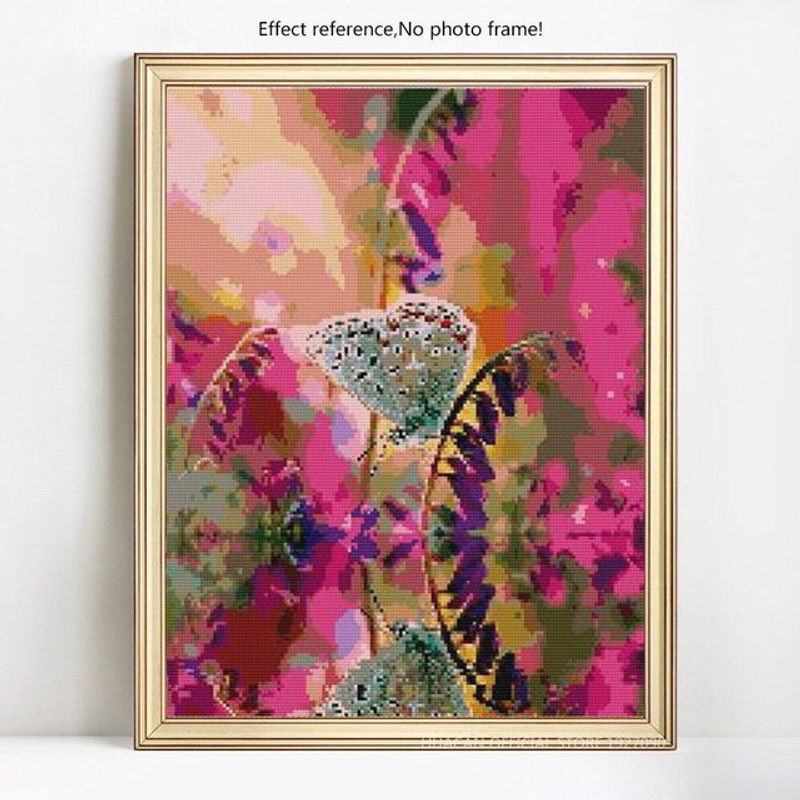 FIYO Diamond Painting Set mit Schmetterling und Blumen Motiv, Rundstickerei mit runden Steinen, Mehrfarbig, B/H: 30 x 20 cm - Bild 1