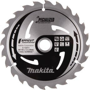 Makita EFFICUT Kreissägeblatt für Holz, Metall und faserverstärkten Kunststoff, 24 Zähne, Farbe: Silber, Durchmesser: 165 mm - Bild 1