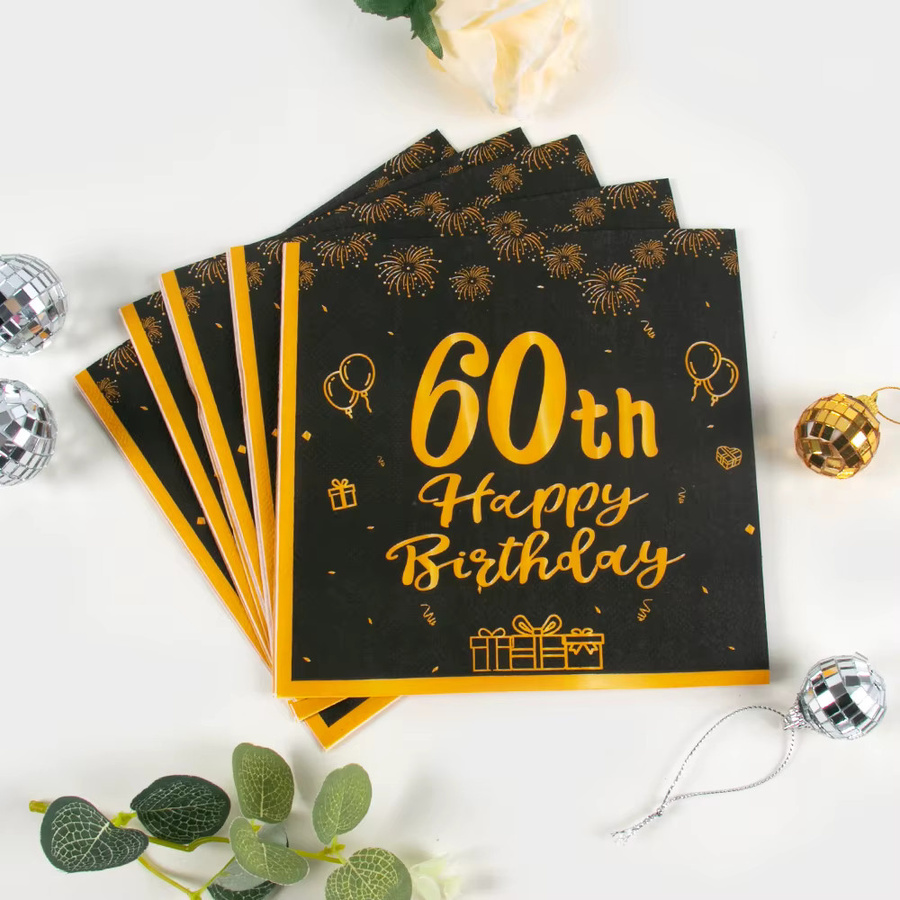 WEIGAO Einweg-Papierservietten Alles Gute zum Geburtstag in Schwarz und Gold, 20 Stück für Jubiläumsfeiern von Erwachsenen - Bild 2