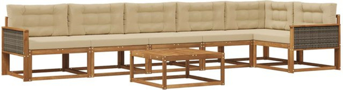 7-teilige Outdoor-Sofagarnitur aus Akazie mit Kissen in Natur und Beige von vidaXL - Bild 1