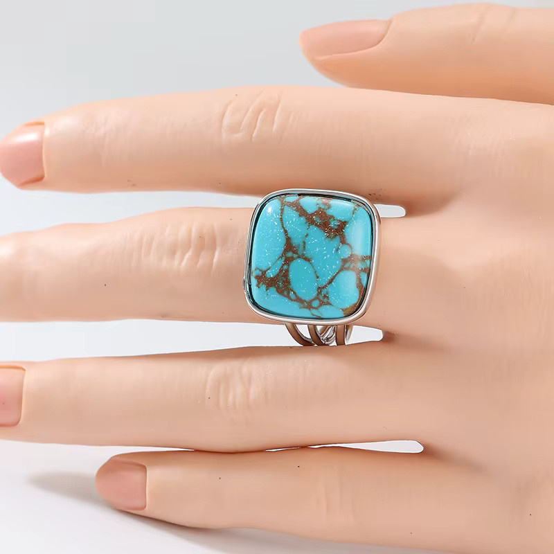 YoYo Ring, Vintage, Silber, synthetischer Türkis, Damen - Bild 2