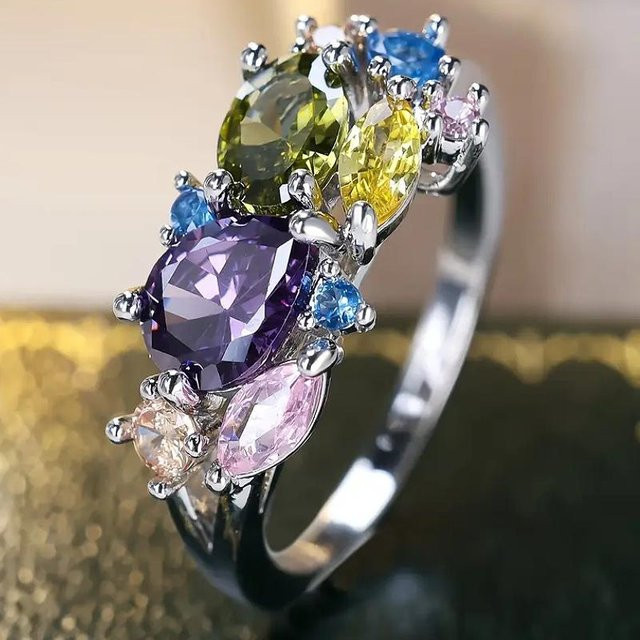 Huitan Ringe, Messing, Bunt, Zirkonia, Damen - Bild 1