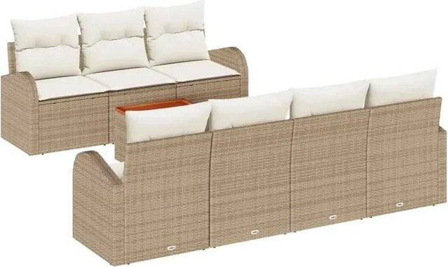 vidaXL Garten-Sofa-Set 8-teilig aus Poly Rattan in Beige mit Polsterung und Stauraum - Bild 1