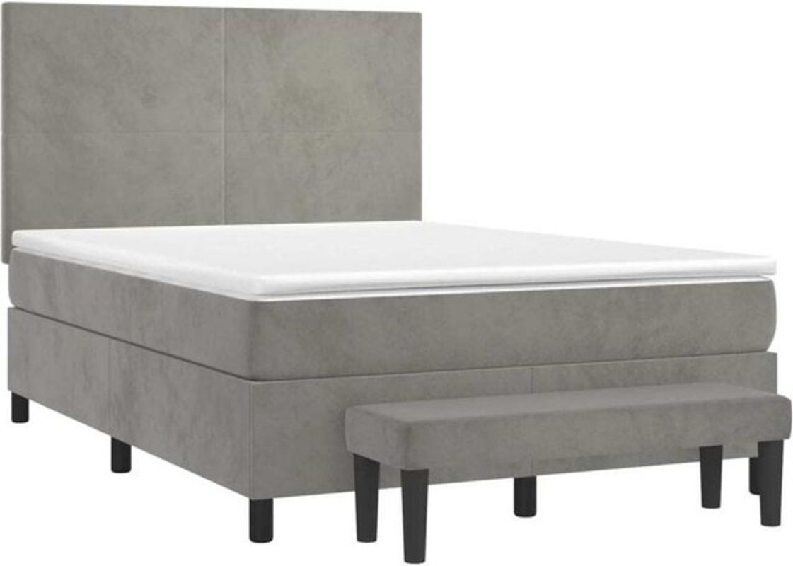 Vidaxl Boxspringbett mit Matratze aus Samt in Grau, B/T/H: 140 x 190 x 128 cm - Bild 1