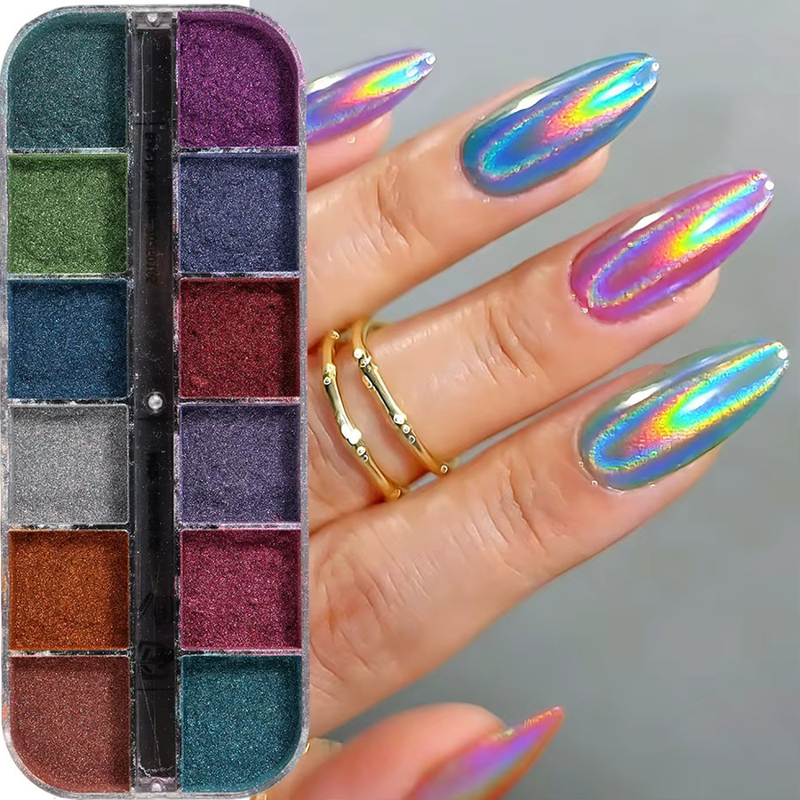 Full Beauty Nagelpulver Holographisch Chrom, Metallic, 12 Farben - Bild 3