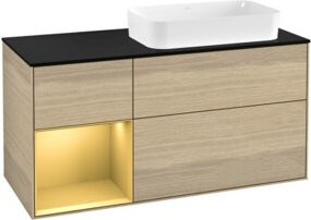 V&B Waschtischunterschrank Finion in Platinblau mit Regalelement links in Goldmatt und Oberfläche in Oa Ven, Breite: 120 cm, Tiefe: 50,1 cm, Höhe: 50,1 cm - Bild 1