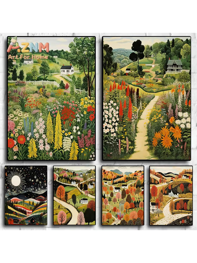 Potdemiel Leinwand Wandkunst im Van Gogh-Stil mit floralen Blumen- und Landschaftsmotiven in Mehrfarbig - Bild 2