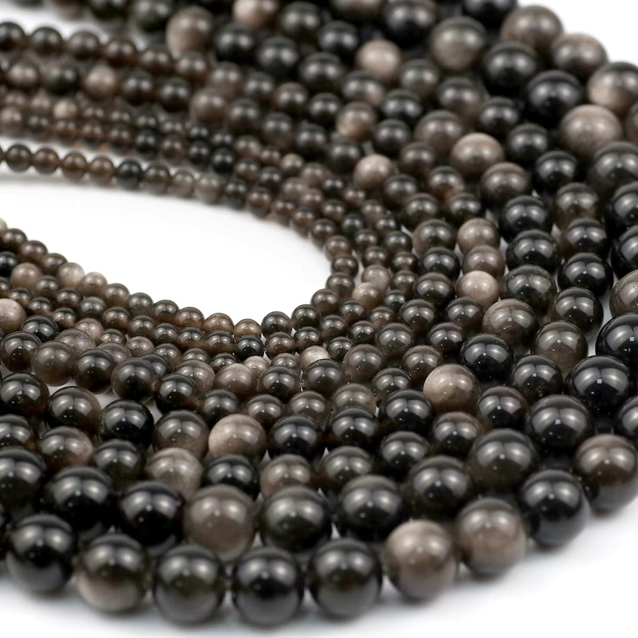 JHNBY Perlen Obsidian, Silber, 4-10 mm, Unisex - Bild 3