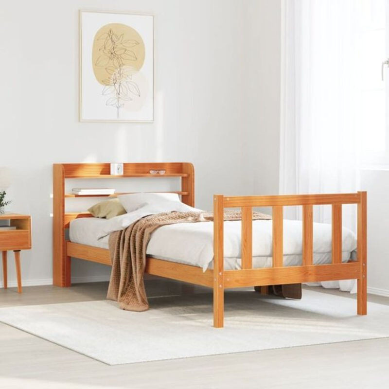 Massivholzbett mit Kopfteil von Vidaxl aus Kiefer in Braun, B/T/H: 75 x 190 cm - Bild 1