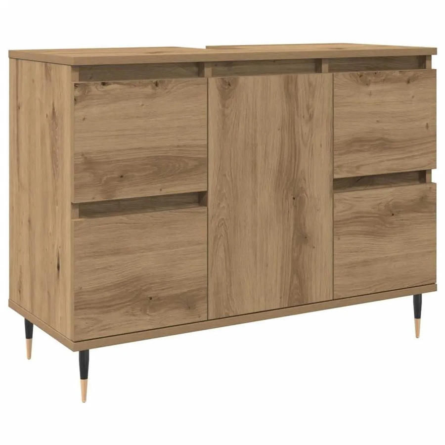 vidaXL Badschrank Artisan-Eiche in Braun mit Türen und Schubladen, B/T/H: 80 x 33 x 60 cm - Bild 1