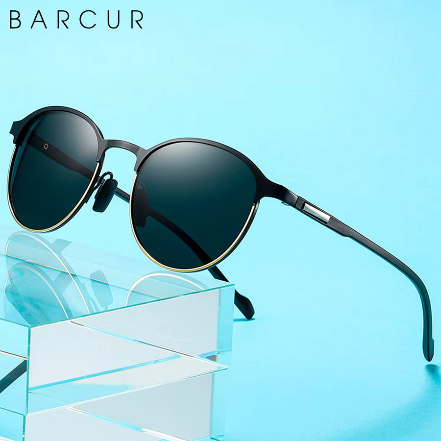 Barcur Sonnenbrille rund, Vollrand, TR90, schwarz, Damen - Bild 3