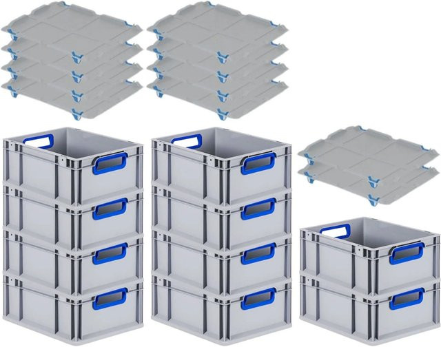 PROREGAL Spar Set 10x Eurobox Nextgen Color mit Auflagedeckel und Schiebeschnappverschlüssen in Blau, H x B x T: 17 x 30 x 40 cm - Bild 1