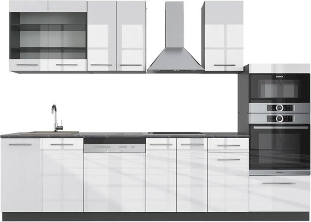 Vicco Küchenzeile Fame-Line Einbau Weiß Hochglanz und Anthrazit Breite: 240 cm - Bild 2