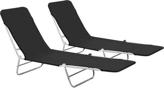 2er-Set vidaXL Klappliegen aus pulverbeschichtetem Stahl und Polyester in Schwarz mit verstellbarer Kopfstütze - Bild 1