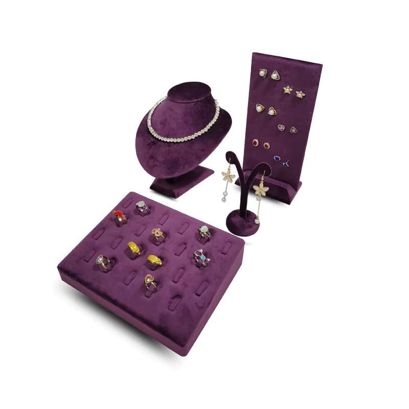 TREACHI Schmuck Display aus Samt für Ringe, Ohrringe und Halsketten in Lila und Grün - Bild 3