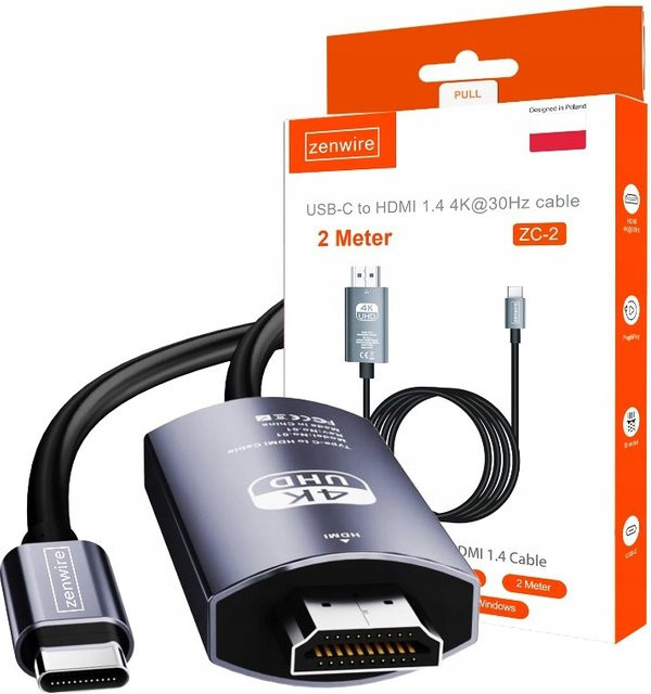Zenwire USB-C auf HDMI Adapter Kabel 4K in Schwarz, Länge: 200 cm - Bild 1