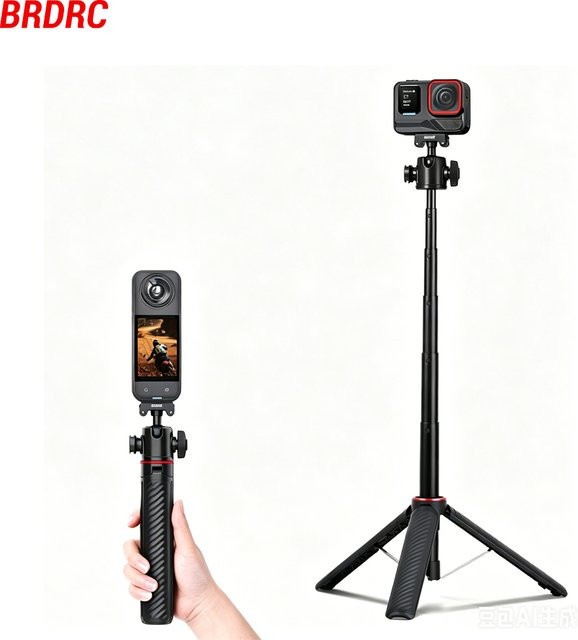BRDRC Stativ und Halterungsadapter für Insta360 Ace Pro 2/X5 mit 360 Grad drehbarem Kugelkopf und Kaltfußhalterung in Schwarz - Bild 1