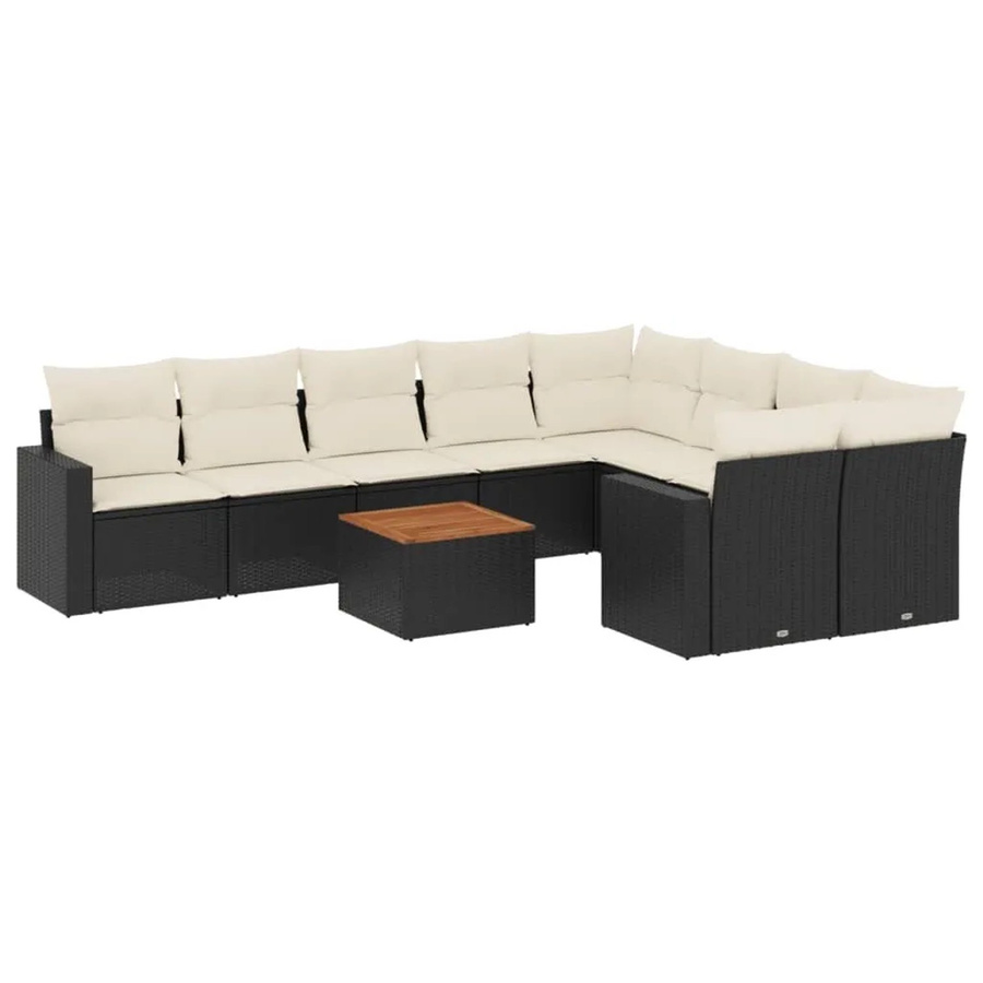 vidaXL 10-tlg. Garten-Sofagarnitur aus Polyrattan in Schwarz mit Kissen und Couchtisch im L-Shape Design - Bild 2