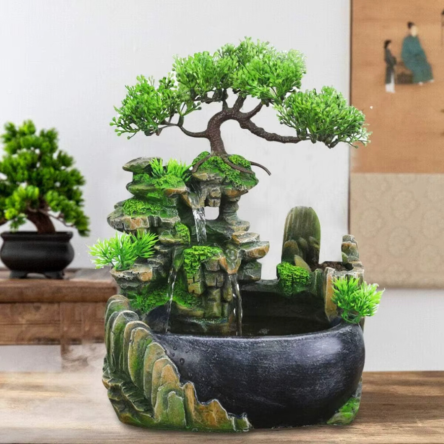 Bymaocar Indoor-Tischbrunnen aus Keramik in Multicolor, Nebelfreies Felsen-Wasserspiel mit Mini-Wasserfall als Zen-Dekoration für Zuhause und Büro, Höhe: 28,0 cm, Breite: 20,0 cm - Bild 2