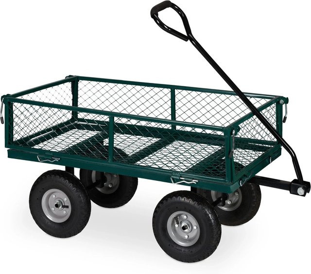 Relaxdays Handwagen aus Stahl klappbar in Dunkelgrün, B/T/H: 50 x 50 x 110 cm - Bild 1