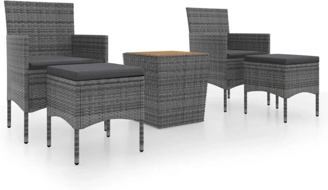 vidaXL 5-teiliges Garten-Bistro-Set aus Polyrattan und Akazienmassivholz in Grau - Bild 1