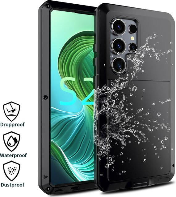 Shellbox Schutzhülle mit Metallstruktur für Samsung Galaxy S25 Ultra S24 S23 S22 S21 S20, sturzsicher und verschleißfest, Farben: Schwarz, Rot - Bild 1