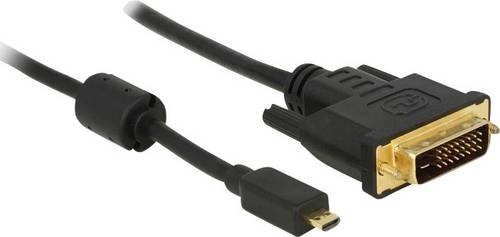 Delock HDMI-Micro-D auf DVI-D 24+1pol Adapterkabel in Schwarz, Länge: 1,00 m, mit Ferritkern und vergoldeten Steckern - Bild 1