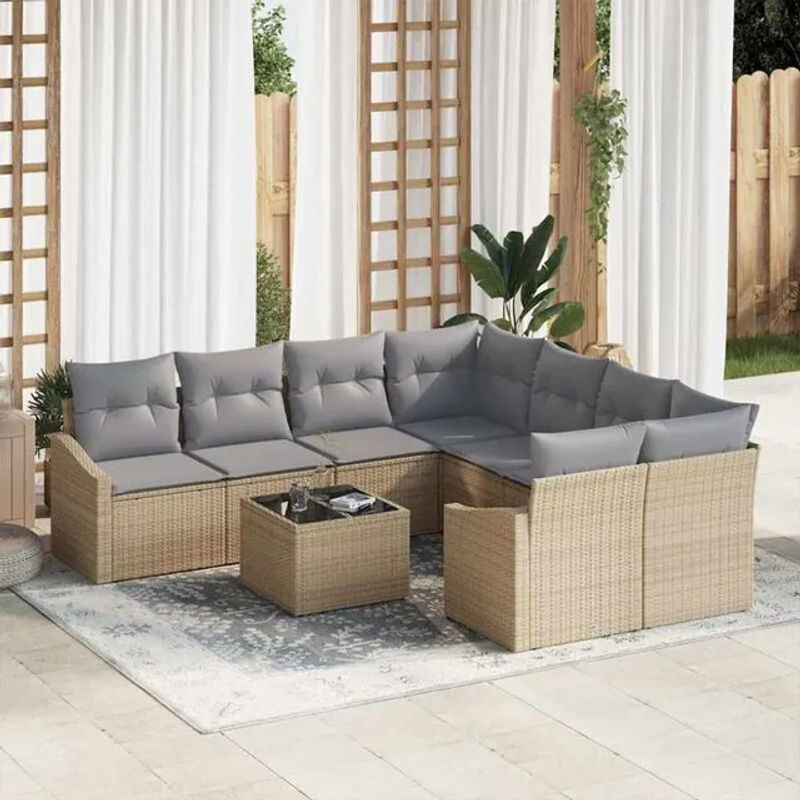Vidaxl Garten-Sofa-Set aus Polyrattan mit 9 Teilen in Beige und Grau, Loungemöbel mit Polyester-Polstern, H x B x T: 37 x 55 x 55 cm - Bild 1
