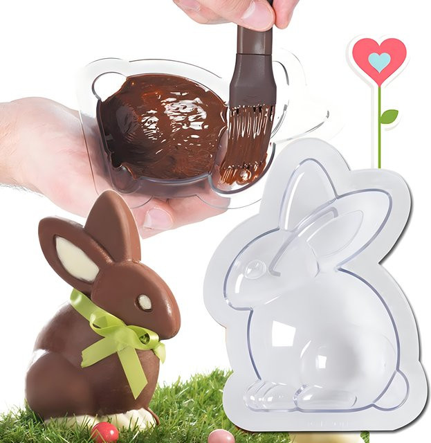 ALICAKE 2er Set 3D Kaninchen Schokoladenform aus transparentem Polycarbonat für Osterhasen und Süßigkeiten - Bild 1