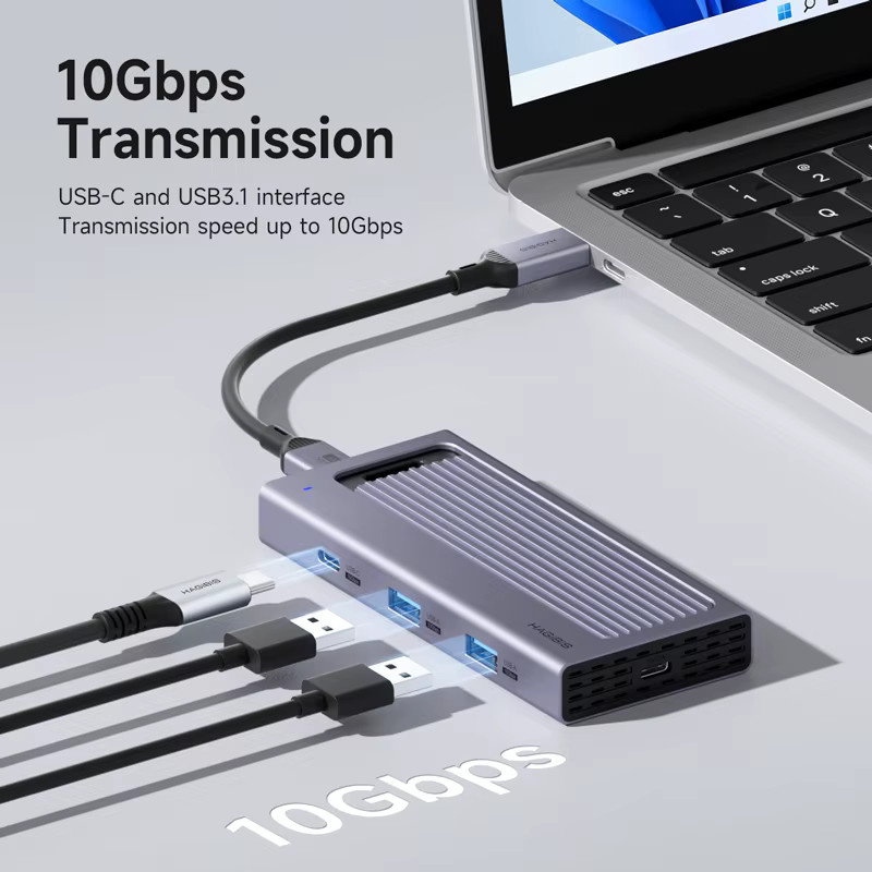 Hagibis M.2 SSD-Gehäuse mit USB-C-Hub und magnetischer Abdeckung in Grau, kompatibel mit Thunderbolt 4/3 für MacBook und PC - Bild 3