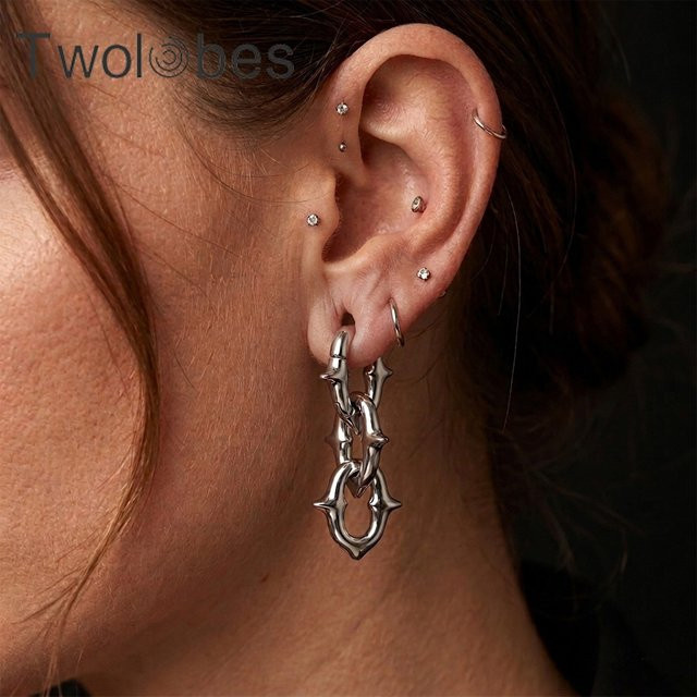 Twolobes Ohrgewichte Spike Kette, Edelstahl, Silber, Unisex, 4 mm - Bild 1