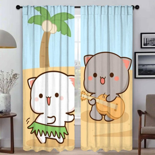 Pfirsich Mochi Katze Verdunkelungsvorhang für dein Zimmer, 2 Paneele, Mehrfarbig, B: 50 cm, H: 70 cm - Bild 1