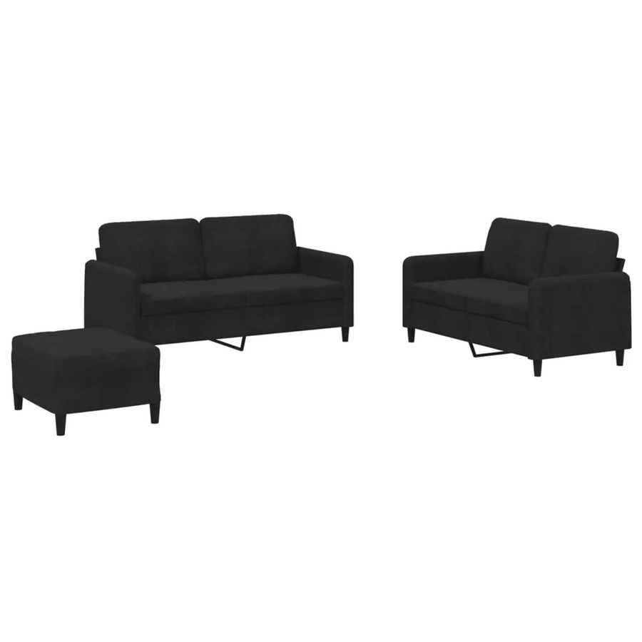 vidaXL 3-teilige Sofagarnitur aus Samt in Schwarz mit Zierkissen im modernen Design - Bild 2
