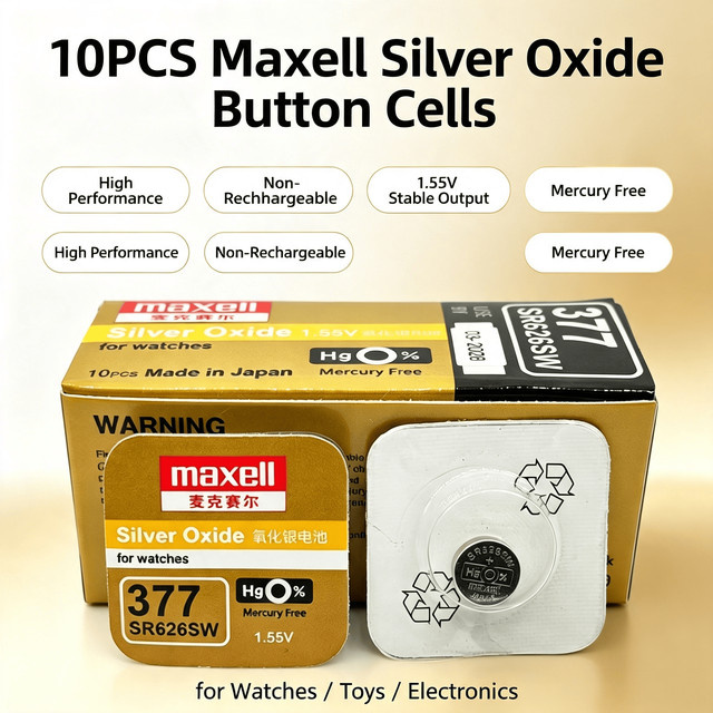Maxell Silberoxid-Knopfzellen 10er Pack für Uhren und Spielzeug SR626SW SR621SW SR920SW SR616SW - Bild 1