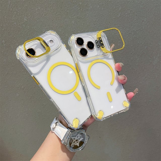 MagSafe Magnetische transparente Handyhülle mit Metallständer für iPhone 17 Air 16 15 14 Plus 13 12 Pro Max Cover in Braun - Bild 1