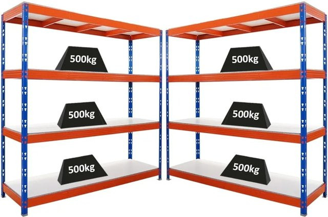 2er-Set PROREGAL Rhino Profi Schwerlastregal mit 4 Melamin-Ebenen, Blau-Orange, B/T/H: 200 x 60 x 200 cm - Bild 1