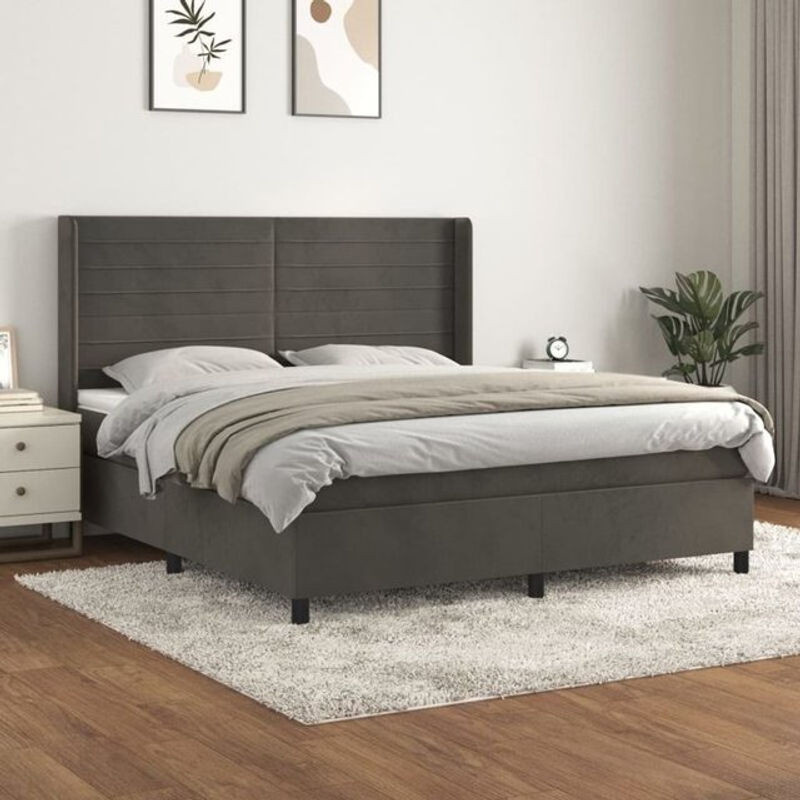 Vidaxl Boxspringbett mit Matratze in Anthrazit Grau aus Samt, B/T/H: 180 x 200 x 118 cm - Bild 1