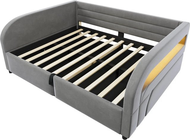 Merax Plattformbett mit Hydraulik-Stauraum und LED-Beleuchtung in Grau, B/T/H: 140 x 200 x 10d cm (Breite: 140 cm, Länge: 200 cm, Höhe: 10d cm) - Bild 1