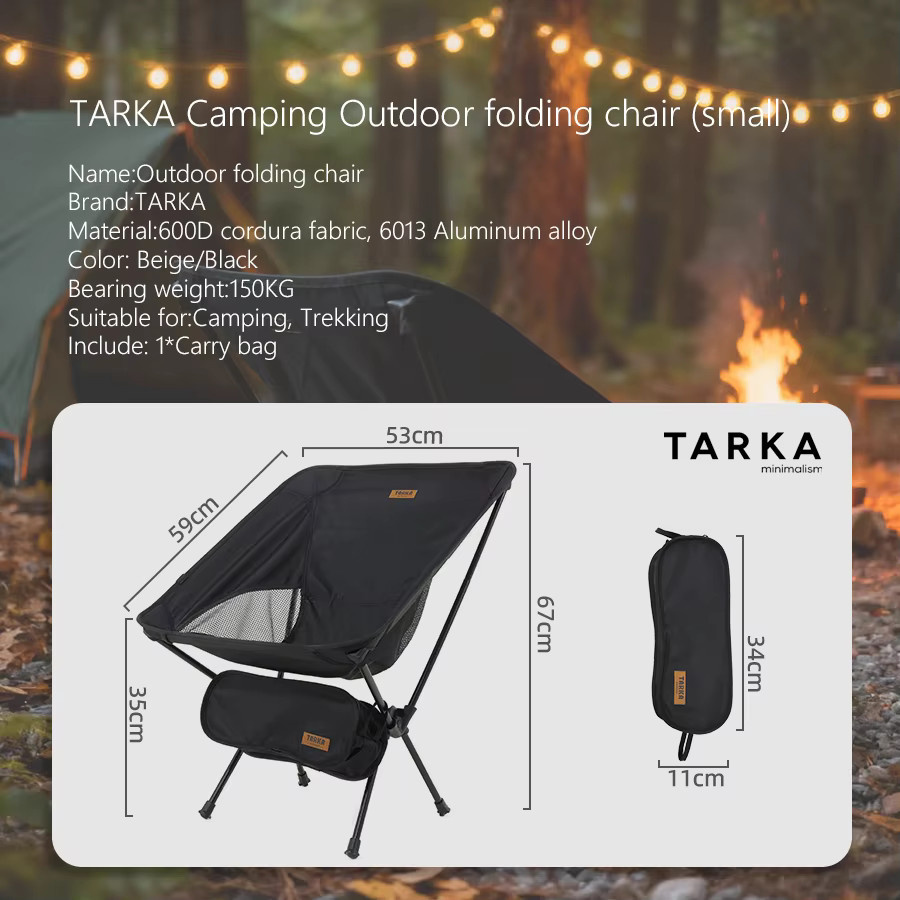 TARKA Camping-Klappstuhl Mondstuhl in Schwarz für Outdoor, Garten und Picknick - Bild 4