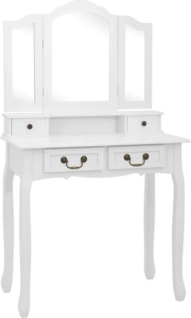 vidaXL Schminktisch-Set mit Hocker aus Paulownia-Holz in Weiß, B/T/H: 80 x 69 x 141 cm - Bild 1
