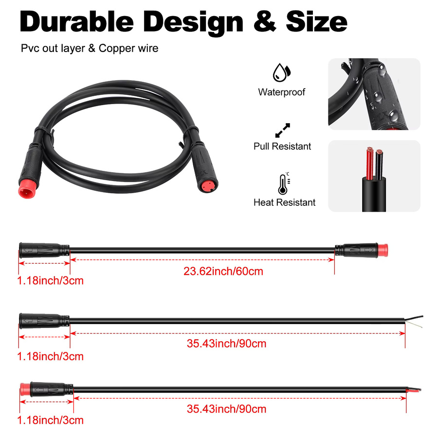 E-Bike-Verlängerungskabel in Schwarz für Motor, Bremsen, Getriebesensor, Display, Controller und Gas mit 2 bis 9 Pins - Bild 2