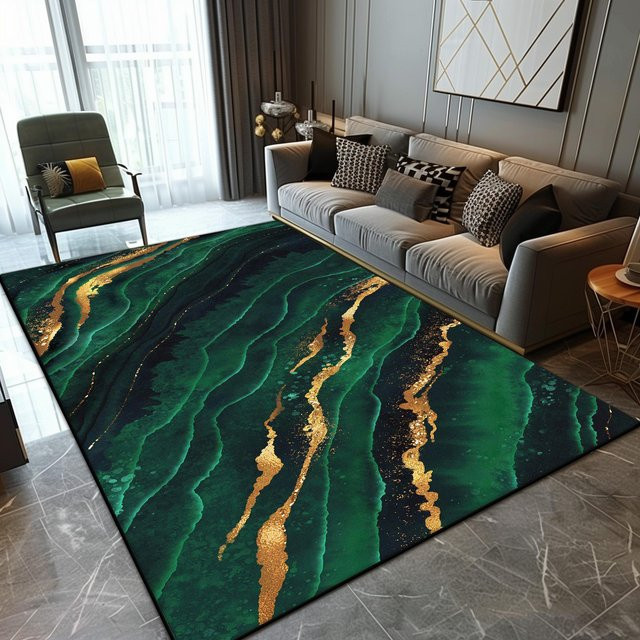 Wucifang Jewelry Luxus Marmor Teppich in Grün, rutschfest und waschbar, B/T: 160 x 200 cm - Bild 1