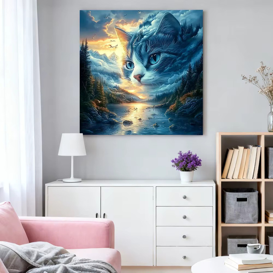 HUACAN 5D Diamant-Mosaik Wanddekoration Katze und Berglandschaft in Multicolour - Bild 3
